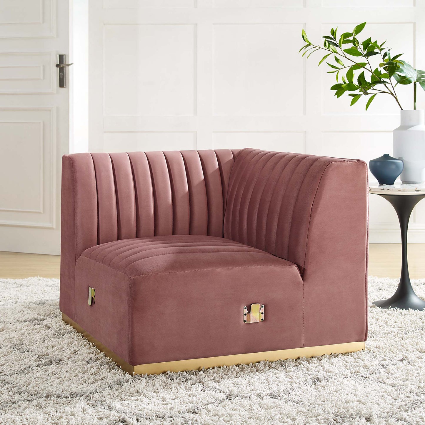 Modway Outlet Conjure Channel Tufted Performance Velvet Left Corner Chair by Modway  Living Room Furniture Gold Dusty Rose - EEI-5505-GLD-DUS