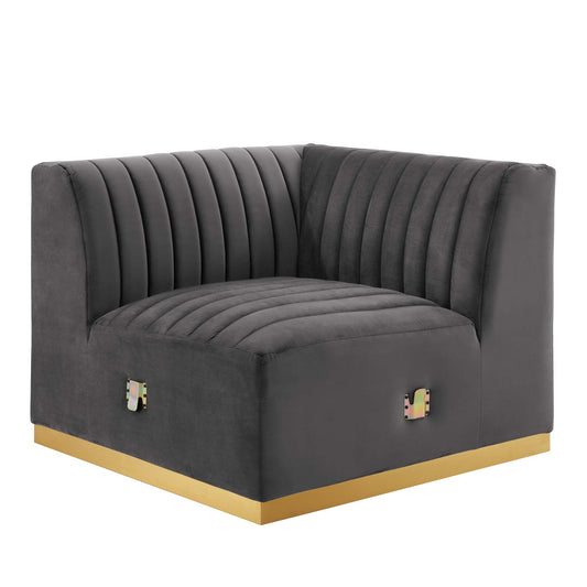 Modway Outlet Conjure Channel Tufted Performance Velvet Left Corner Chair by Modway  Living Room Furniture Gold Gray - EEI-5505-GLD-GRY