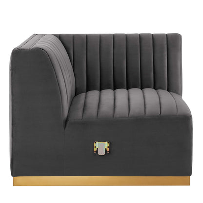 Modway Outlet Conjure Channel Tufted Performance Velvet Left Corner Chair by Modway  Living Room Furniture Gold Gray - EEI-5505-GLD-GRY