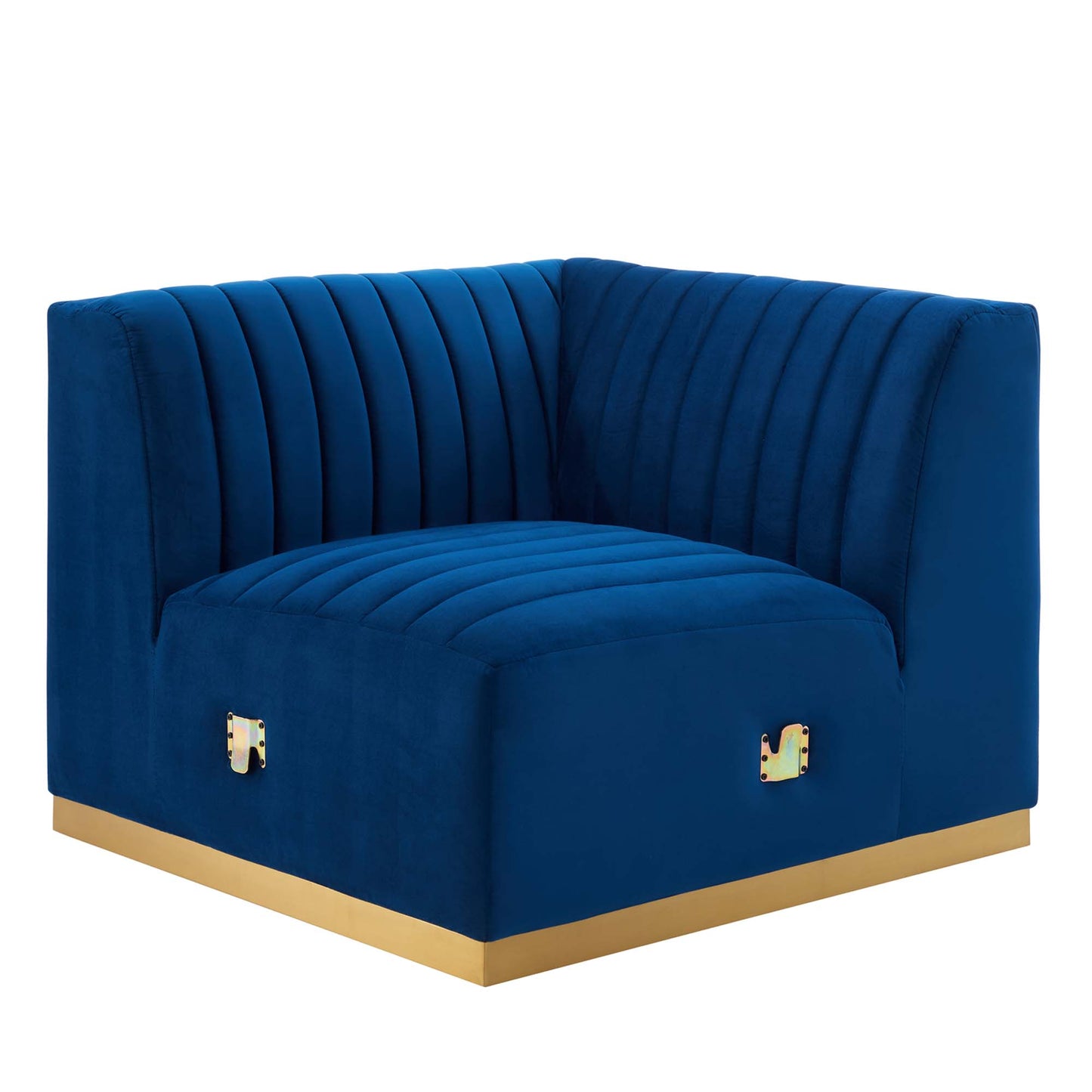 Modway Outlet Conjure Channel Tufted Performance Velvet Left Corner Chair by Modway  Living Room Furniture Gold Navy - EEI-5505-GLD-NAV