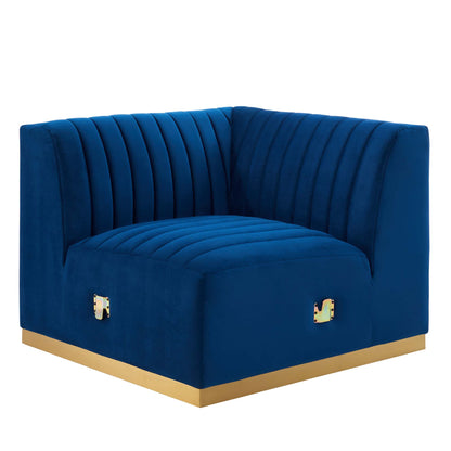 Modway Outlet Conjure Channel Tufted Performance Velvet Left Corner Chair by Modway  Living Room Furniture Gold Navy - EEI-5505-GLD-NAV