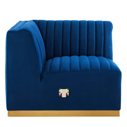 Modway Outlet Conjure Channel Tufted Performance Velvet Left Corner Chair by Modway  Living Room Furniture Gold Navy - EEI-5505-GLD-NAV