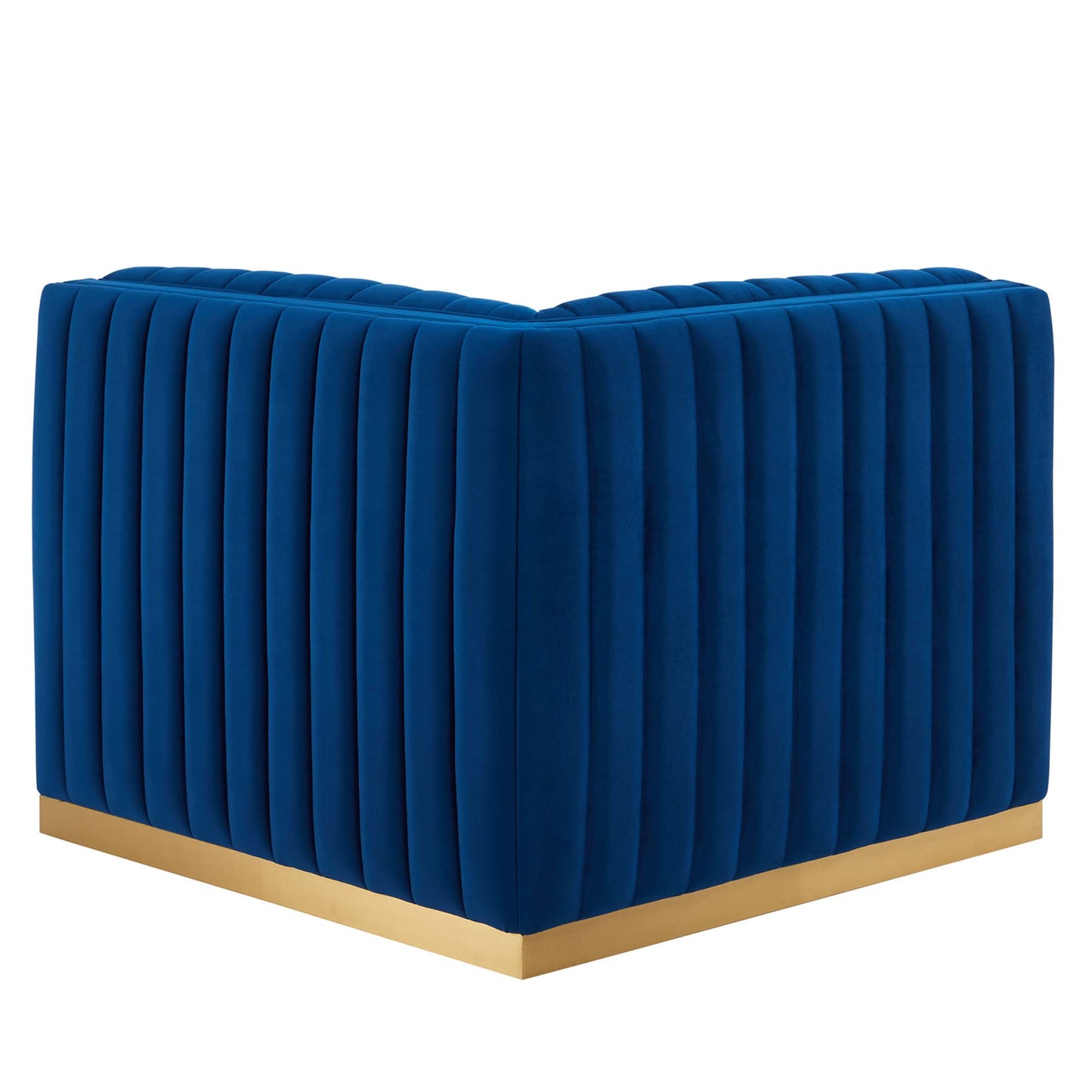 Modway Outlet Conjure Channel Tufted Performance Velvet Left Corner Chair by Modway  Living Room Furniture Gold Navy - EEI-5505-GLD-NAV