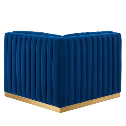 Modway Outlet Conjure Channel Tufted Performance Velvet Left Corner Chair by Modway  Living Room Furniture Gold Navy - EEI-5505-GLD-NAV