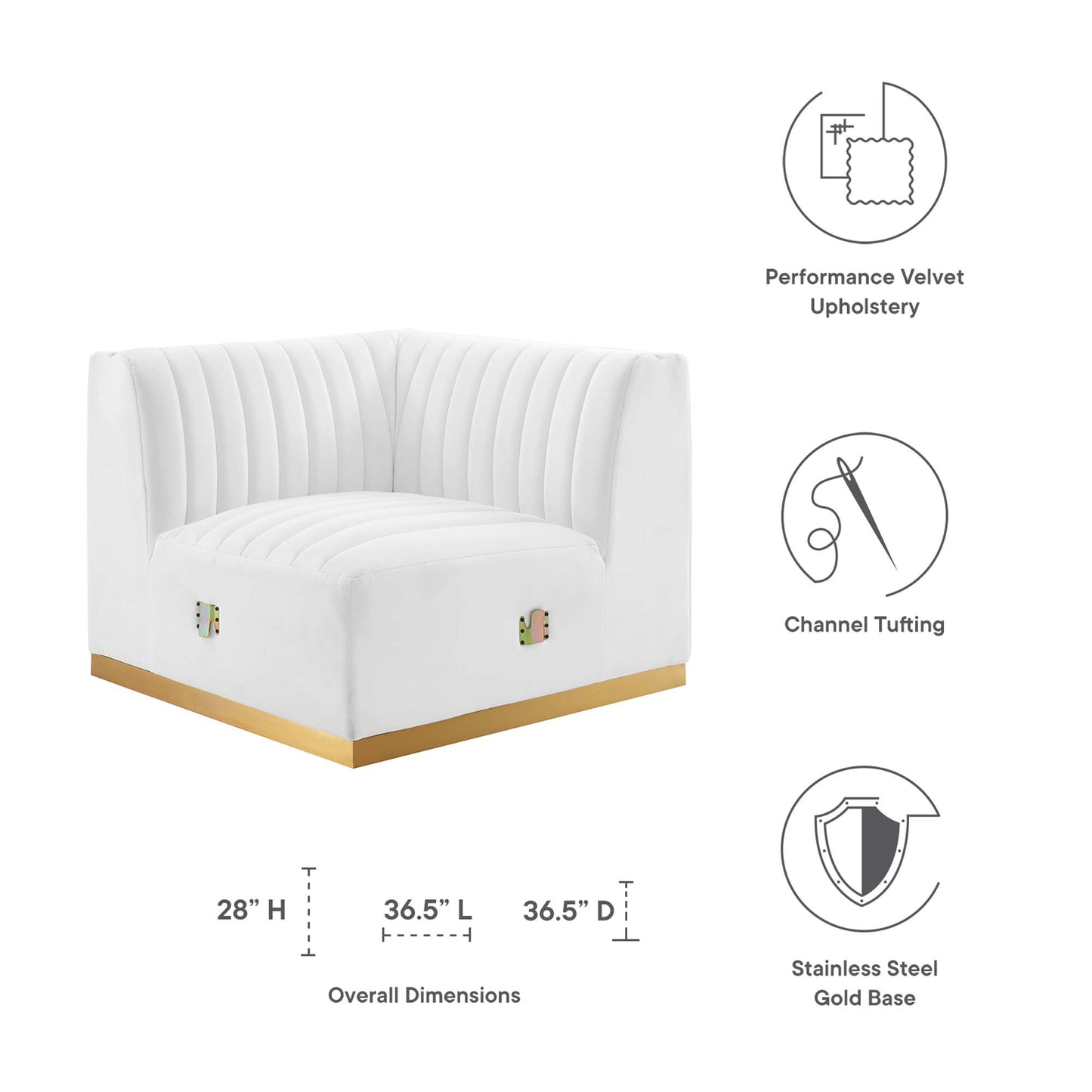 Modway Outlet Conjure Channel Tufted Performance Velvet Left Corner Chair by Modway  Living Room Furniture Gold White - EEI-5505-GLD-WHI