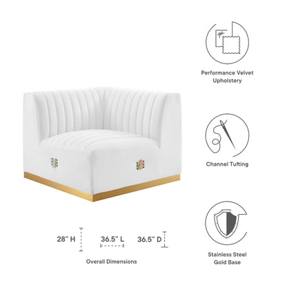 Modway Outlet Conjure Channel Tufted Performance Velvet Left Corner Chair by Modway  Living Room Furniture Gold White - EEI-5505-GLD-WHI