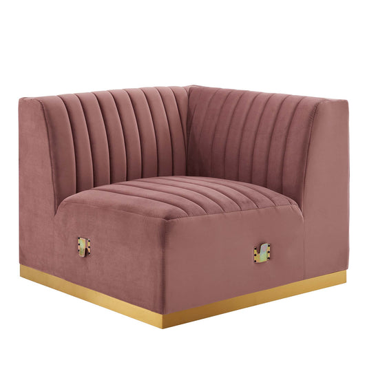 Modway Outlet Conjure Channel Tufted Performance Velvet Right Corner Chair by Modway  Living Room Furniture Gold Dusty Rose - EEI-5506-GLD-DUS