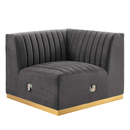 Modway Outlet Conjure Channel Tufted Performance Velvet Right Corner Chair by Modway  Living Room Furniture Gold Gray - EEI-5506-GLD-GRY