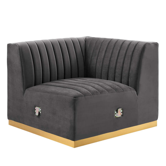 Modway Outlet Conjure Channel Tufted Performance Velvet Right Corner Chair by Modway  Living Room Furniture Gold Gray - EEI-5506-GLD-GRY