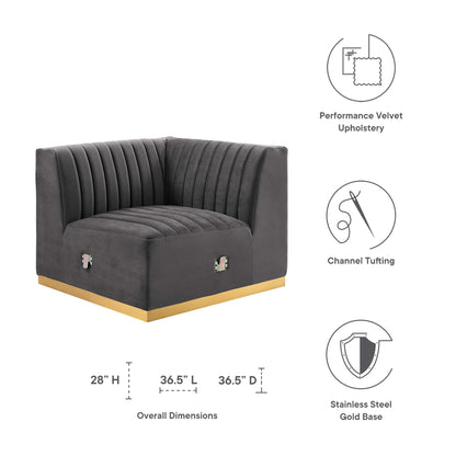 Modway Outlet Conjure Channel Tufted Performance Velvet Right Corner Chair by Modway  Living Room Furniture Gold Gray - EEI-5506-GLD-GRY