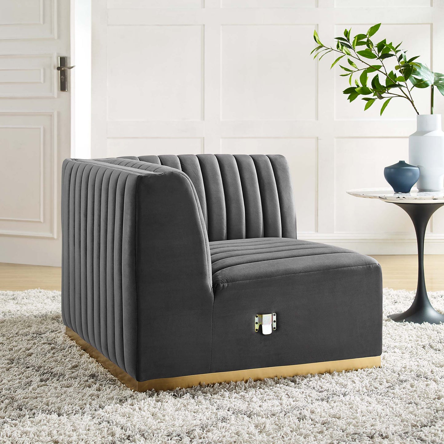 Modway Outlet Conjure Channel Tufted Performance Velvet Right Corner Chair by Modway  Living Room Furniture Gold Gray - EEI-5506-GLD-GRY