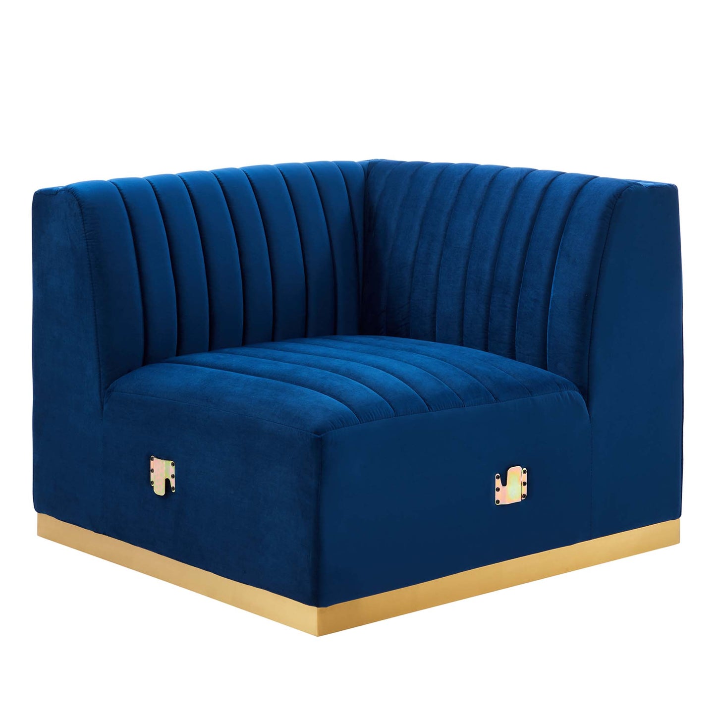 Modway Outlet Conjure Channel Tufted Performance Velvet Right Corner Chair by Modway  Living Room Furniture Gold Navy - EEI-5506-GLD-NAV