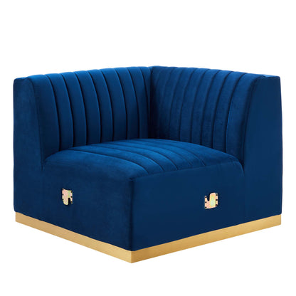 Modway Outlet Conjure Channel Tufted Performance Velvet Right Corner Chair by Modway  Living Room Furniture Gold Navy - EEI-5506-GLD-NAV