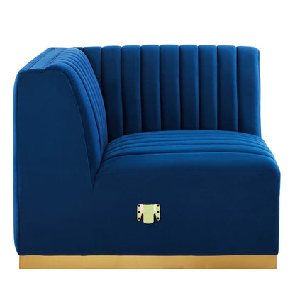 Modway Outlet Conjure Channel Tufted Performance Velvet Right Corner Chair by Modway  Living Room Furniture Gold Navy - EEI-5506-GLD-NAV