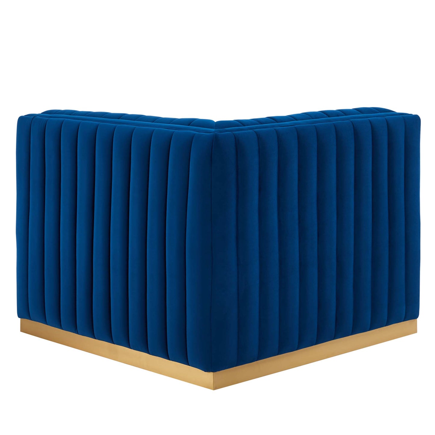 Modway Outlet Conjure Channel Tufted Performance Velvet Right Corner Chair by Modway  Living Room Furniture Gold Navy - EEI-5506-GLD-NAV
