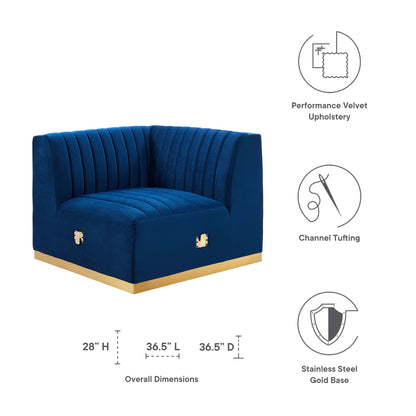 Modway Outlet Conjure Channel Tufted Performance Velvet Right Corner Chair by Modway  Living Room Furniture Gold Navy - EEI-5506-GLD-NAV
