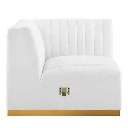 Modway Outlet Conjure Channel Tufted Performance Velvet Right Corner Chair by Modway  Living Room Furniture Gold White - EEI-5506-GLD-WHI