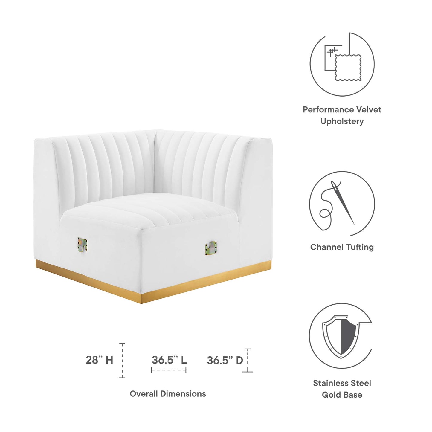 Modway Outlet Conjure Channel Tufted Performance Velvet Right Corner Chair by Modway  Living Room Furniture Gold White - EEI-5506-GLD-WHI