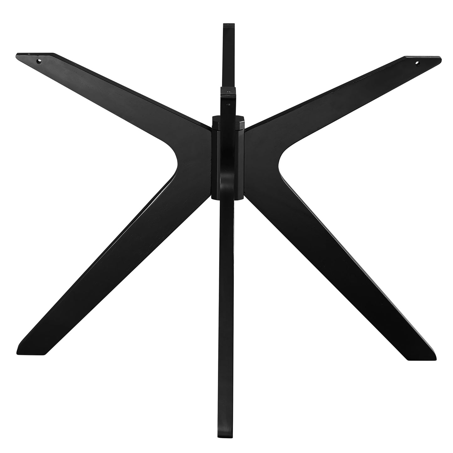 Black metal X-shaped pedestal base with central column supporting a 50-inch round artificial marble dining tabletop.