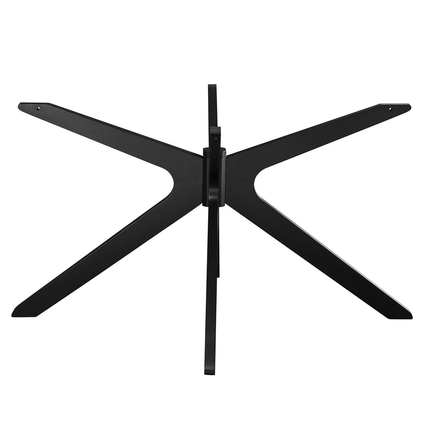 Black metal X-shaped table base with central hub and vertical mounting stem, industrial modern style.