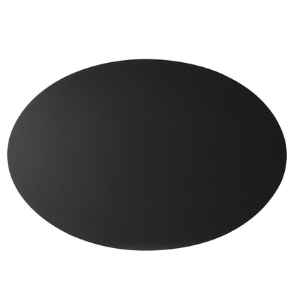 Black oval dining table with a smooth matte finish, 63" long.