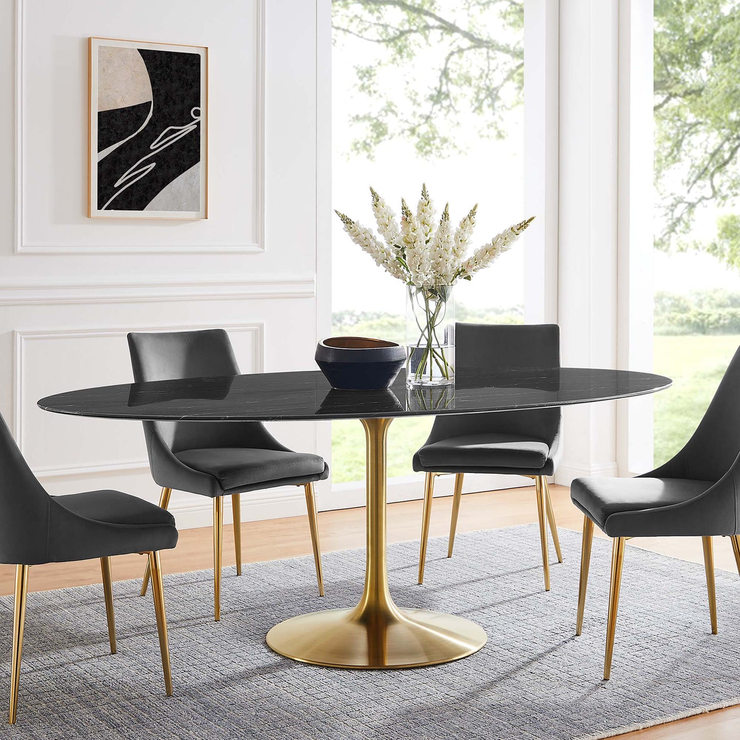 Modway Outlet Lippa 78" Oval Faux Marble Dining Table by Modway  Bar and Dining Furniture Gold Black - EEI-5528-GLD-BLK