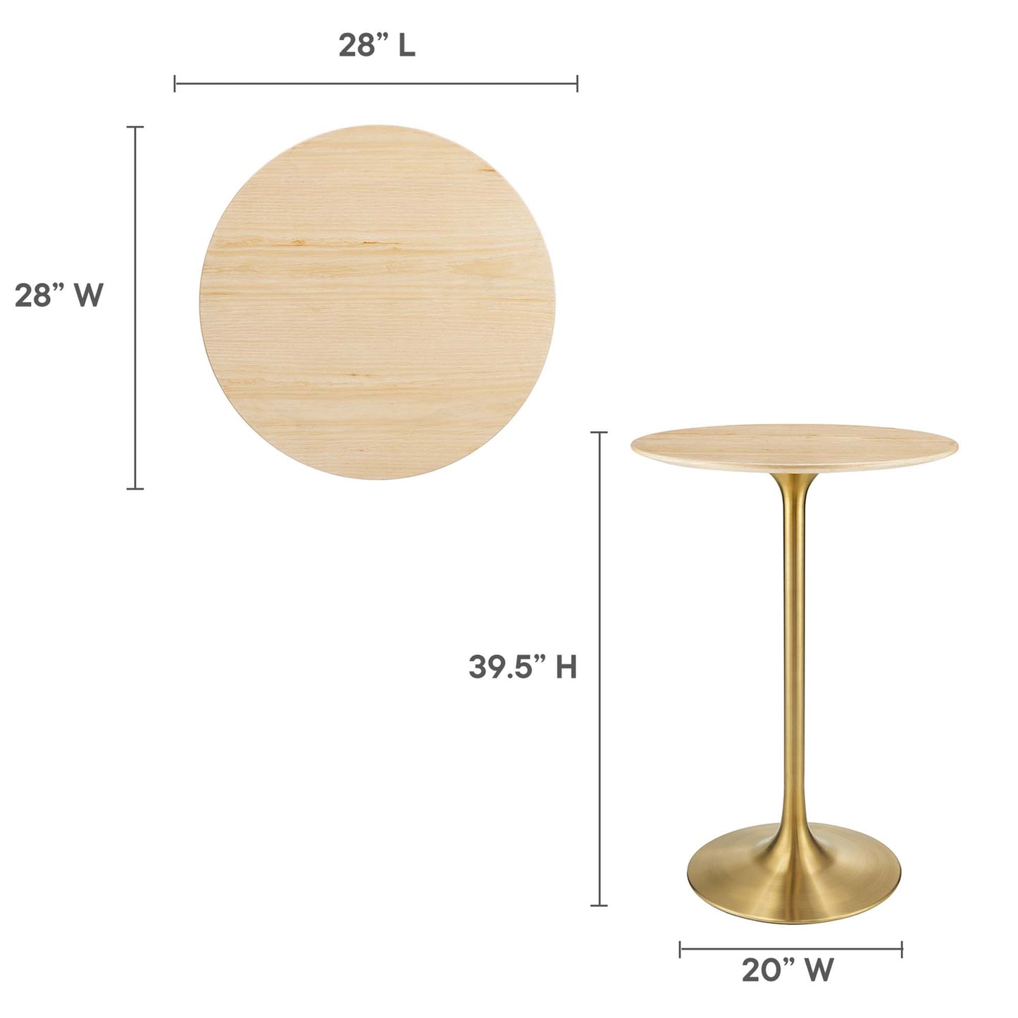 Modway Outlet Lippa 28" Round Natural Wood Bar Table by Modway  Bar and Dining Furniture Gold Natural - EEI-5530-GLD-NAT