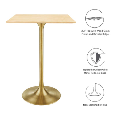 Modway Outlet Lippa 28" Square Wood Bar Table by Modway  Bar and Dining Furniture Gold Natural - EEI-5532-GLD-NAT