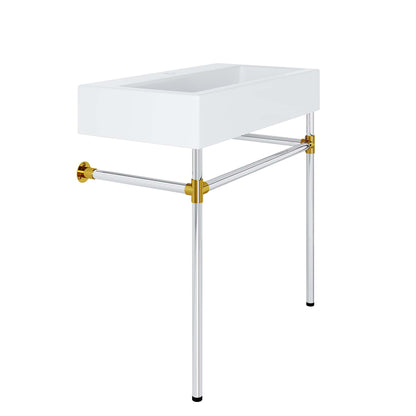 Modway Outlet Redeem 32" Silver Stainless Steel Wall-Mount Bathroom Vanity by Modway  Bathroom Furniture Silver White - EEI-5542-SLV-WHI