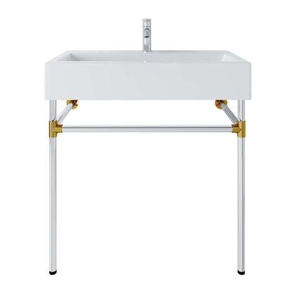 Modway Outlet Redeem 32" Silver Stainless Steel Wall-Mount Bathroom Vanity by Modway  Bathroom Furniture Silver White - EEI-5542-SLV-WHI