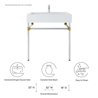 Modway Outlet Redeem 32" Silver Stainless Steel Wall-Mount Bathroom Vanity by Modway  Bathroom Furniture Silver White - EEI-5542-SLV-WHI