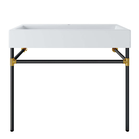 Modway Outlet Redeem 40" Black Stainless Steel Wall-Mount Bathroom Vanity by Modway  Bathroom Furniture Black White - EEI-5545-BLK-WHI