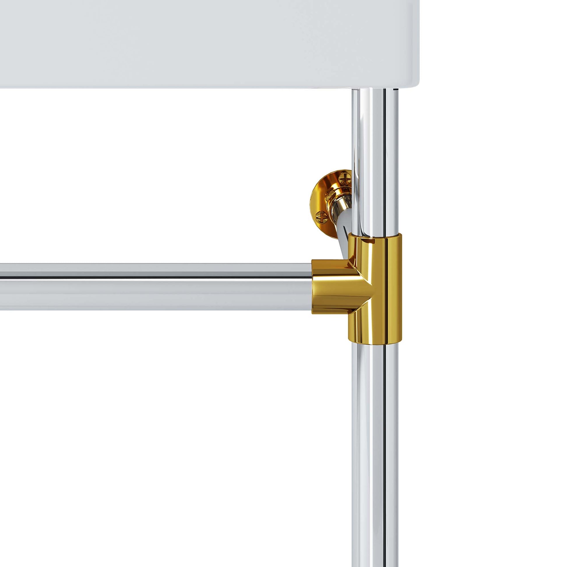 Silver stainless steel wall-mount bathroom vanity with white panel