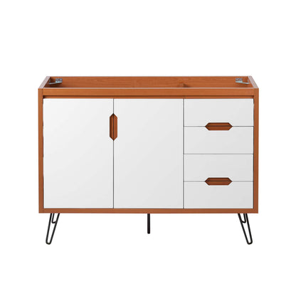 48-inch bathroom vanity cabinet in cherry white with white fronts; single sink compatible (not included)