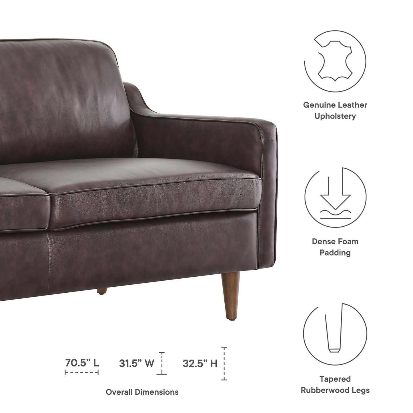 Modway - Impart Genuine Leather Sofa by Modway  Living Room Sofas and Armchairs Brown - EEI-5553-BRN