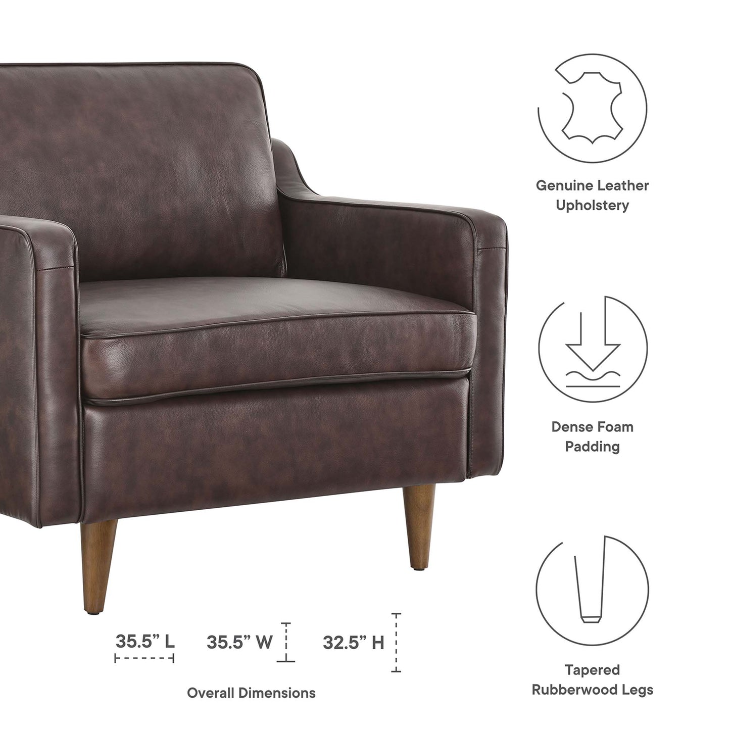 Modway - Impart Genuine Leather Armchair by Modway  Living Room Sofas and Armchairs Brown - EEI-5555-BRN