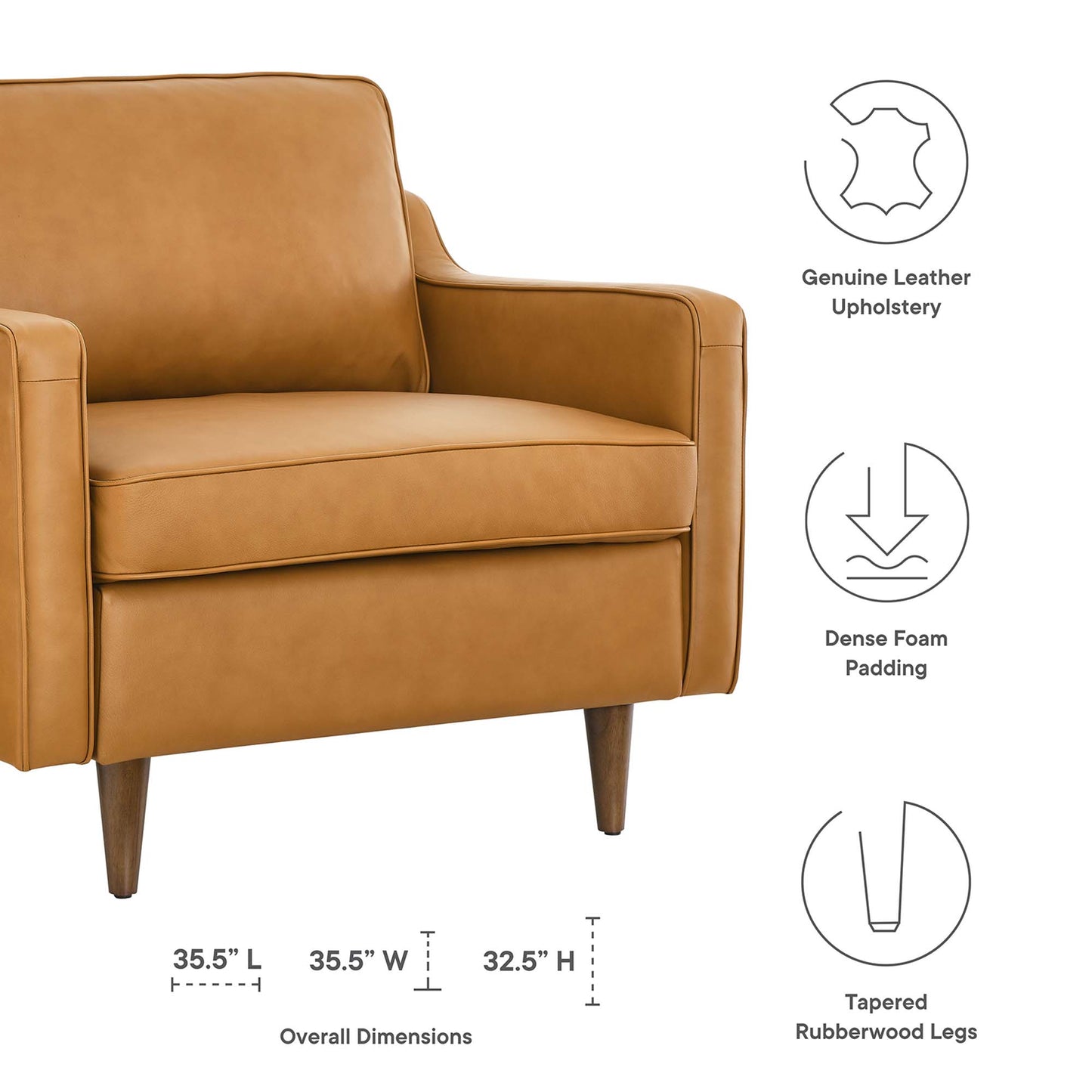 Modway - Impart Genuine Leather Armchair by Modway  Living Room Sofas and Armchairs Brown - EEI-5555-TAN