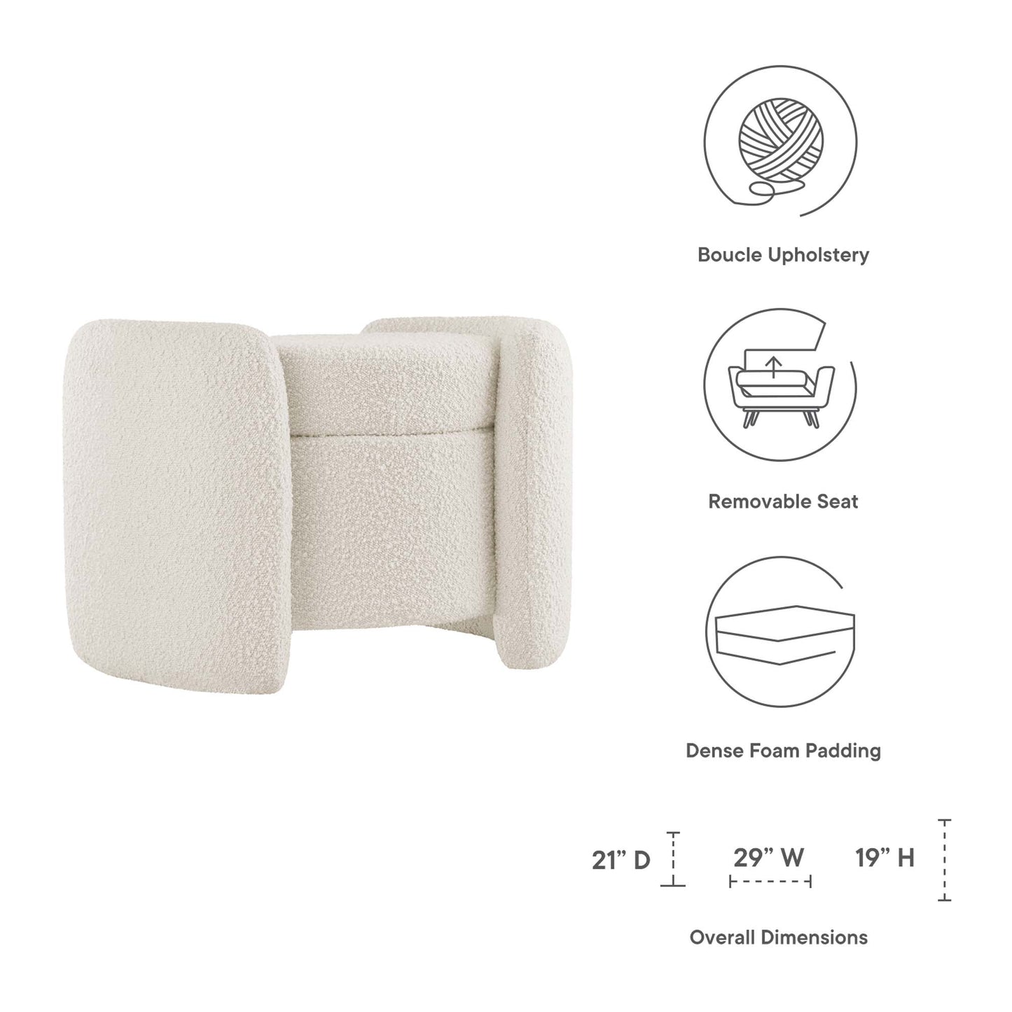 Modway - Nebula Boucle Upholstered Ottoman by Modway  Living Room Sofas and Armchairs White - EEI-5561-IVO