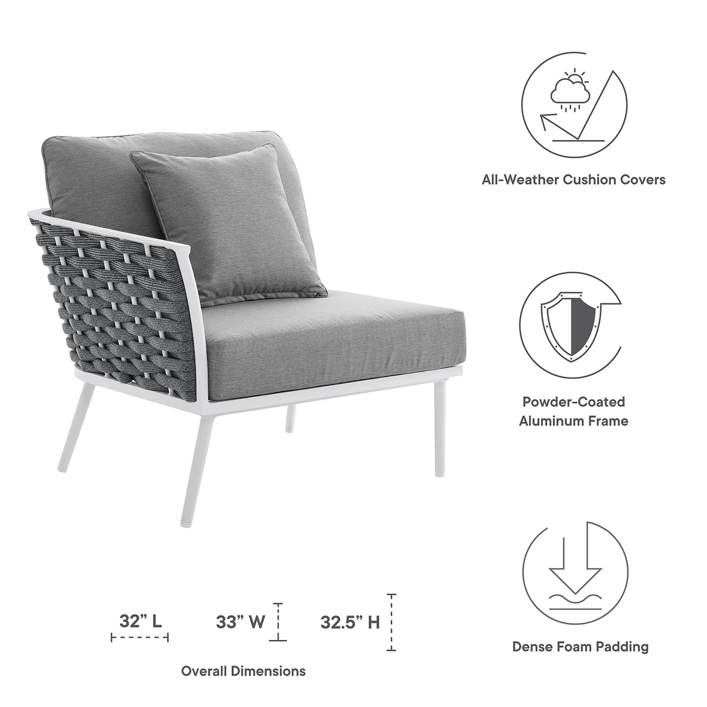 Modway - Stance Outdoor Patio Aluminum Left-Facing Armchair by Modway  Outdoor Furniture Sofa Sectionals Gray - EEI-5565-WHI-GRY