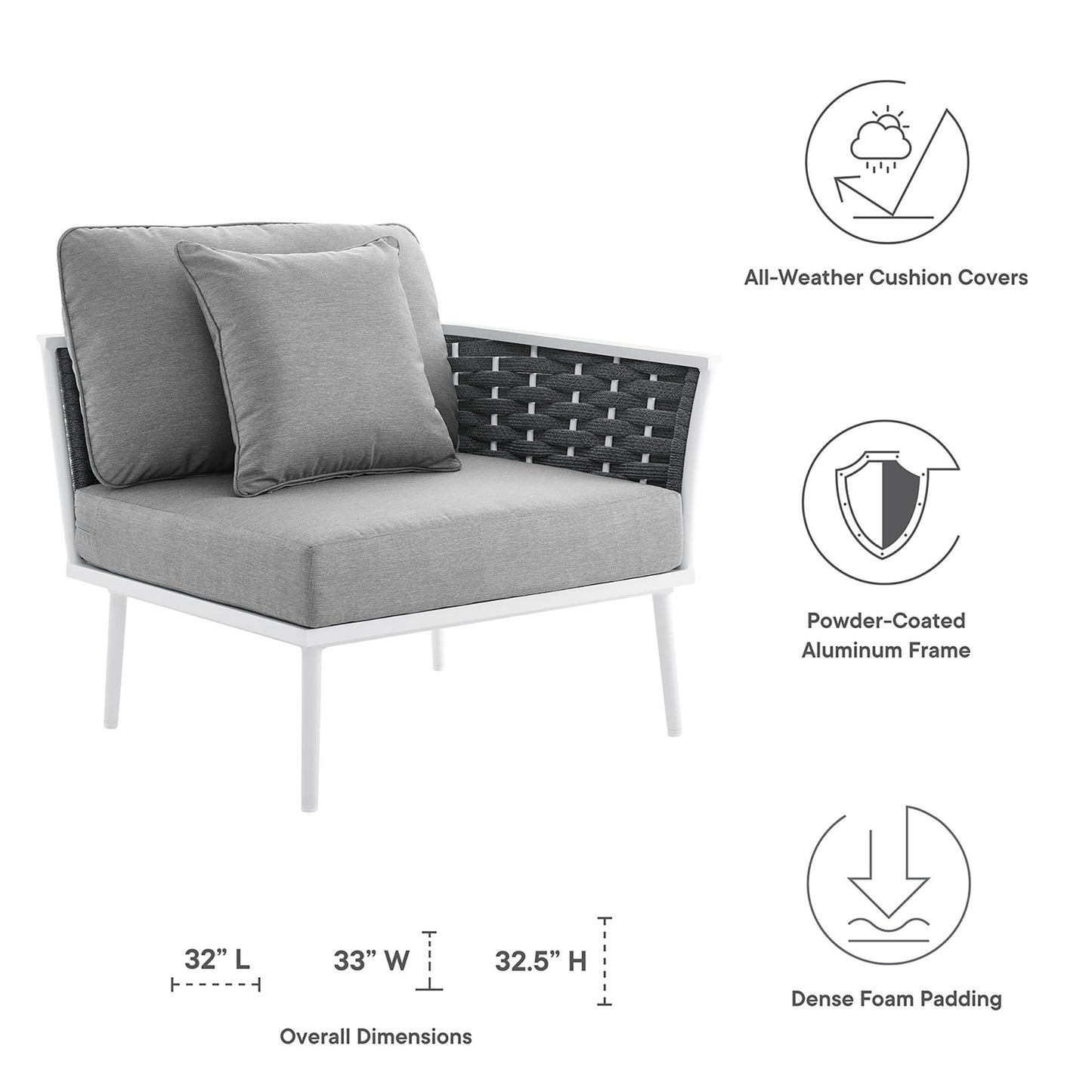 Modway - Stance Outdoor Patio Aluminum Right-Facing Armchair by Modway  Outdoor Furniture Sofa Sectionals Gray - EEI-5566-WHI-GRY
