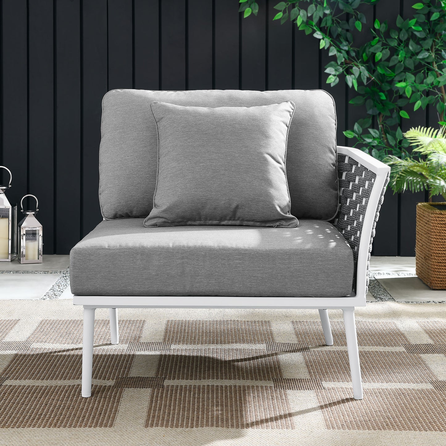 Modway - Stance Outdoor Patio Aluminum Right-Facing Armchair by Modway  Outdoor Furniture Sofa Sectionals Gray - EEI-5566-WHI-GRY