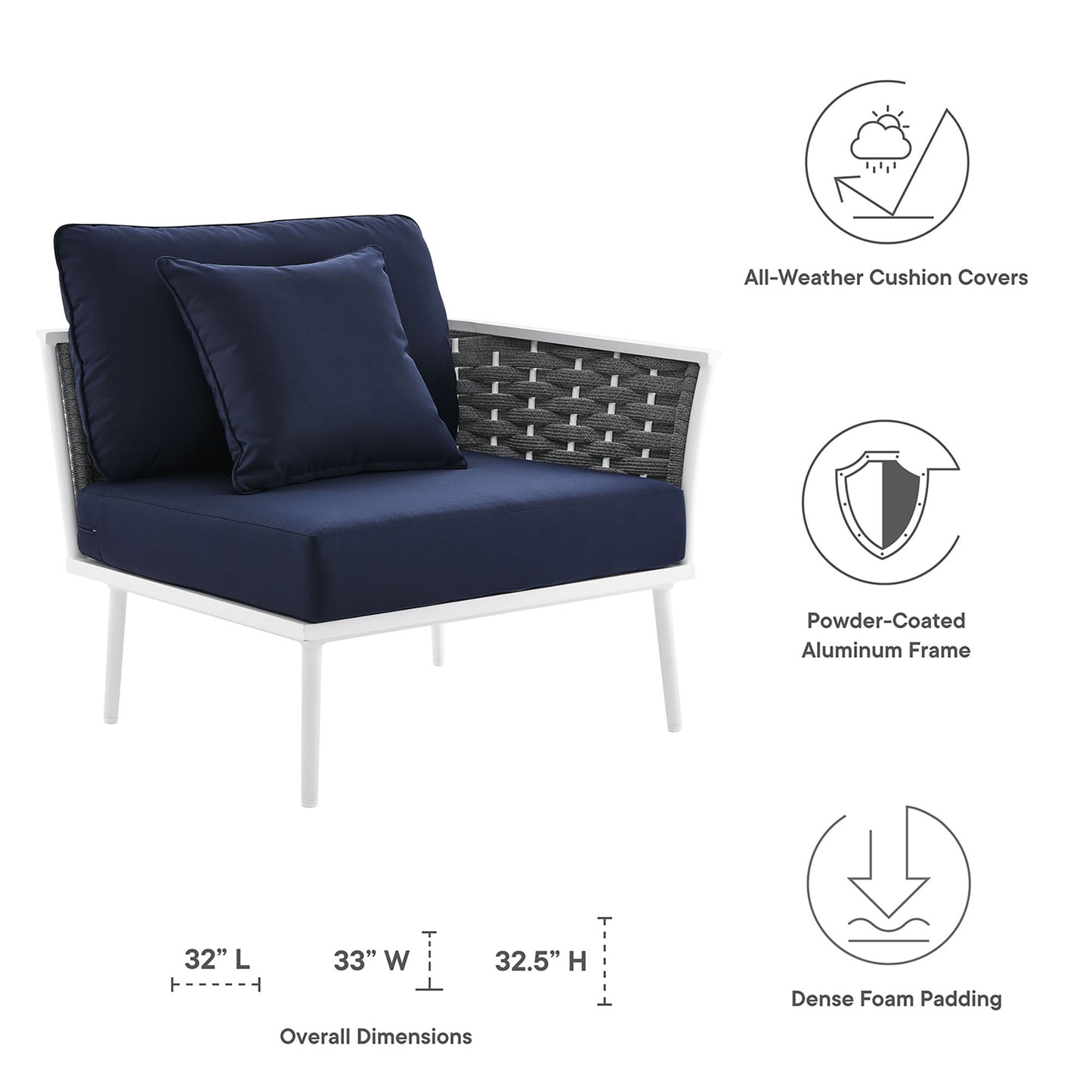 Modway Outlet Stance Outdoor Patio Aluminum Right-Facing Armchair by Modway  Outdoor Furniture Furniture White Navy - EEI-5566-WHI-NAV