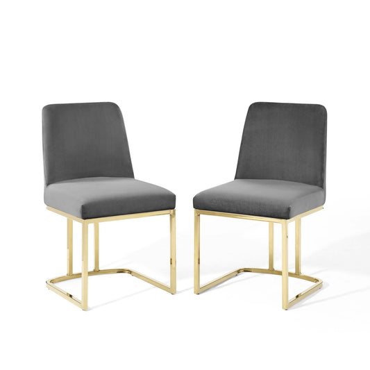 Modway Outlet Amplify Sled Base Performance Velvet Dining Chairs Set of 2 by Modway  Bar and Dining Furniture Gold Gray - EEI-5569-GLD-GRY