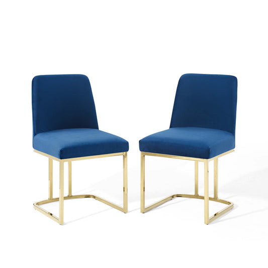 Modway Outlet Amplify Sled Base Performance Velvet Dining Chairs Set of 2 by Modway  Bar and Dining Furniture Gold Navy - EEI-5569-GLD-NAV