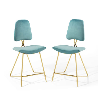 Modway Outlet Ponder Performance Velvet Counter Stool Set of 2 by Modway  Bar and Dining Furniture Sea Blue - EEI-5572-SEA