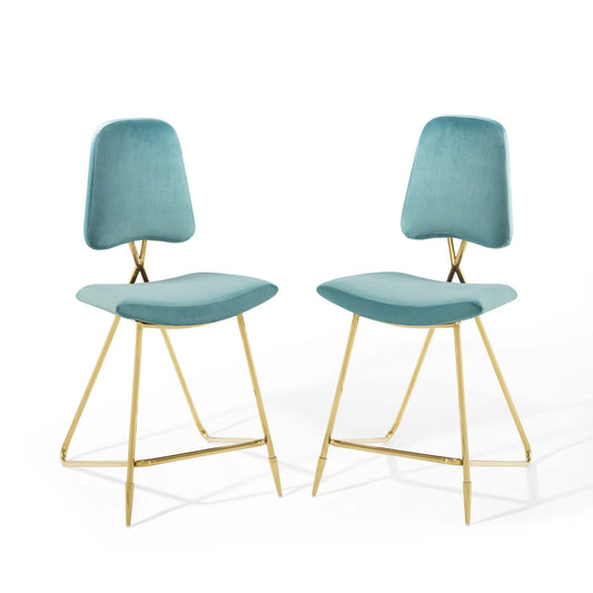 Modway Outlet Ponder Performance Velvet Counter Stool Set of 2 by Modway  Bar and Dining Furniture Sea Blue - EEI-5572-SEA