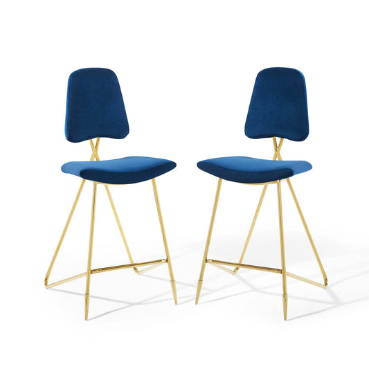 Modway Outlet Ponder Performance Velvet Bar Stool Set of 2 by Modway  Bar and Dining Furniture Navy - EEI-5573-NAV