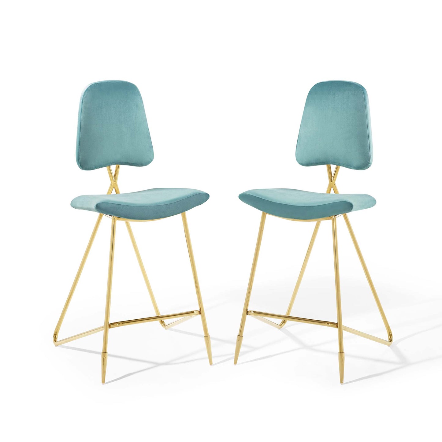 Modway Outlet Ponder Performance Velvet Bar Stool Set of 2 by Modway  Bar and Dining Furniture Sea Blue - EEI-5573-SEA