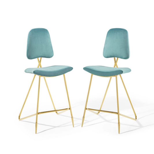 Modway Outlet Ponder Performance Velvet Bar Stool Set of 2 by Modway  Bar and Dining Furniture Sea Blue - EEI-5573-SEA