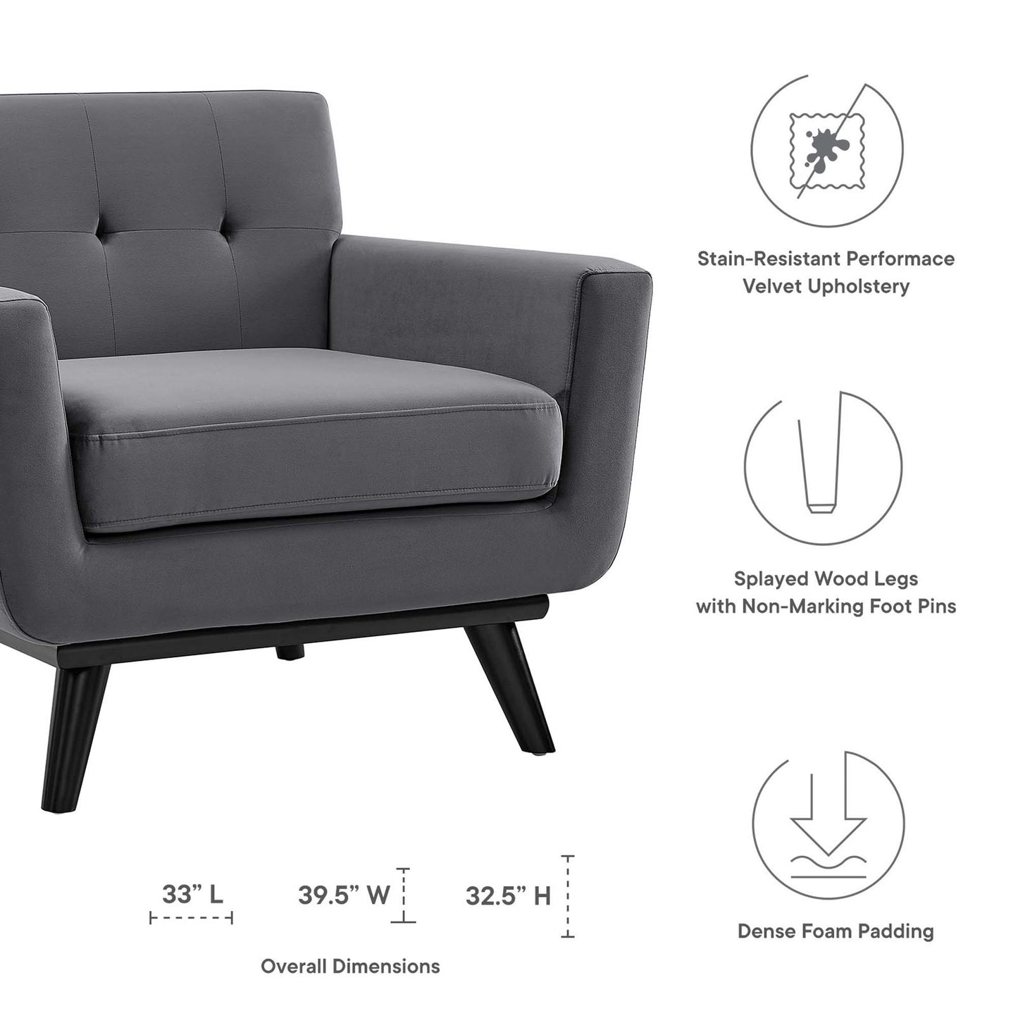 Modway Outlet Engage Performance Velvet Armchair by Modway  Living Room Furniture Gray - EEI-5598-GRY